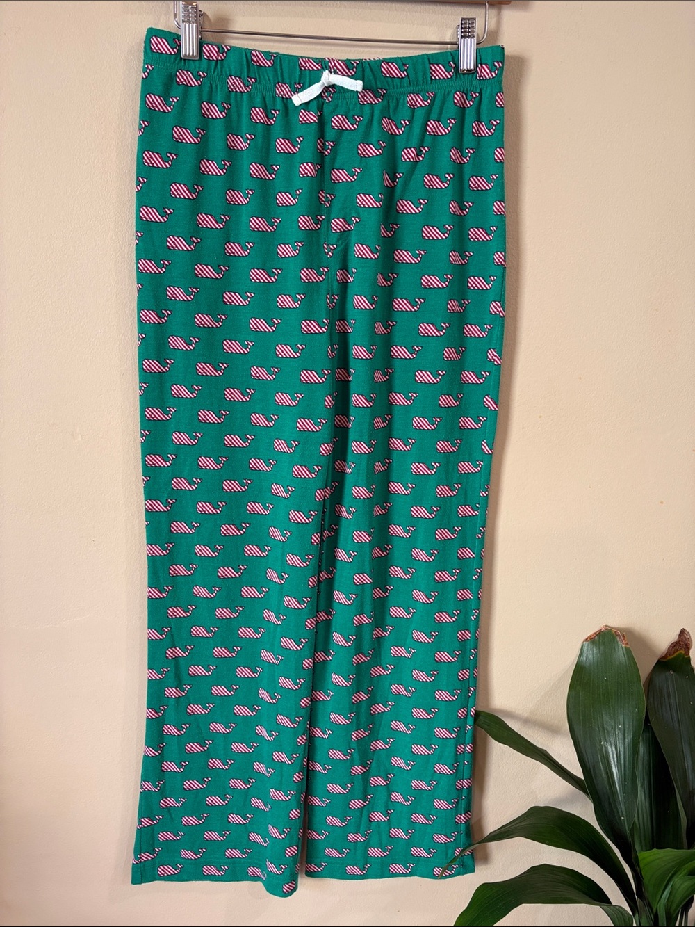 Vineyard Vines Green and Red Pajama Pants with Striped Whale Print, 16